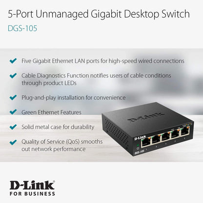 [Certified Refurbished] 5-Port Gigabit Metal Desktop Switch 2pk - DGS-105/2PK RE